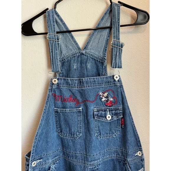 Vtg 90s Disney Mickey Unlimited Mouse Denim Overalls Retro Embroidered Sz XL - Picture 2 of 6